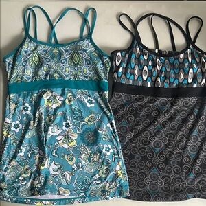 Prana Teal and Black Patterned Tank Tops